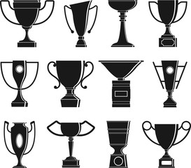 Vector illustration silhouettes set of winner`s cups isolated on white background.