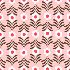 Naklejka na ściany i meble brown and white floral ornament on a pink color