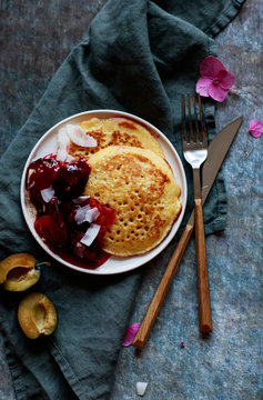 Pancake with plum compote