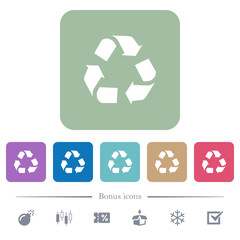 Obraz premium Recycling flat icons on color rounded square backgrounds