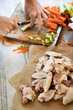 Wings:  Raw Chicken Wings On Parchement Paper