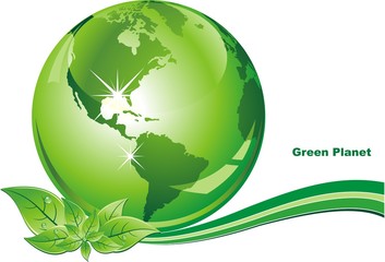 beautiful green earth vector on the ribbon