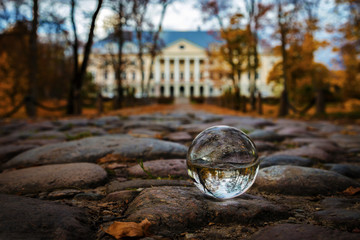 beautiful transparent glass ball flips the view upside down