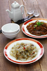 fenpi, green bean sheet jelly noodles with pickled cabbage and minced pork meat, chinese home cooking
