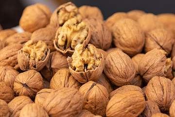 Walnuts kernels together as a healthy lifestyle and nutrition concept.