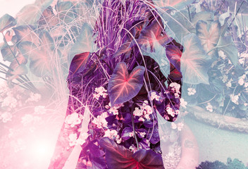 Dreamy girl with a leaf heart