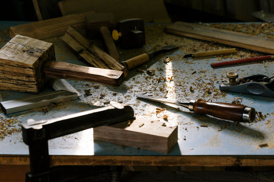 Woodworking tools at the workshop