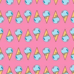 Seamless pattern with ice cream.  Drawing in the style of pop art.