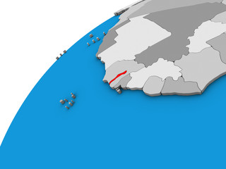 Gambia on 3D globe.