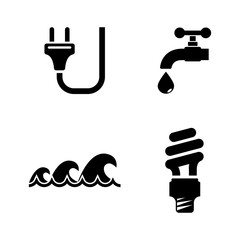 Water Electric Energy. Simple Related Vector Icons Set for Video, Mobile Apps, Web Sites, Print Projects and Your Design. Water Electric Energy icon Black Flat Illustration on White Background.