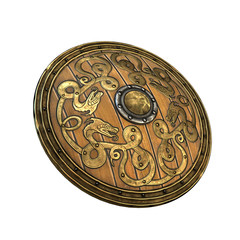 old wooden vikings' shield isolated 3d illustration