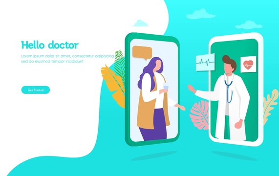 Online doctor vector illustration concept,  patient consultation to the doctor via smartphone, can use for, landing page, template, ui, web, mobile app, poster, banner, flyer