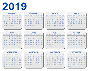 Vector calendar for year 2019