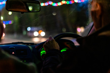 night time city taxi driver drive car  f