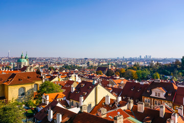Fototapeta na wymiar Rooftop View European City under Blue Sky 