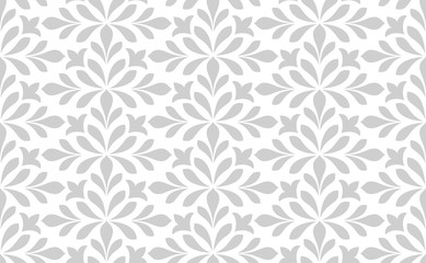 Flower geometric pattern. Seamless vector background. White and grey ornament. Ornament for fabric, wallpaper, packaging. Decorative print.