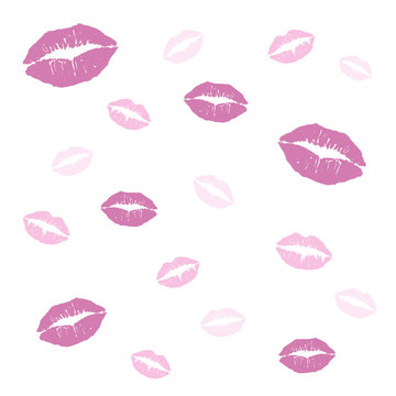 Pink lips prints on white background, kiss wallpaper