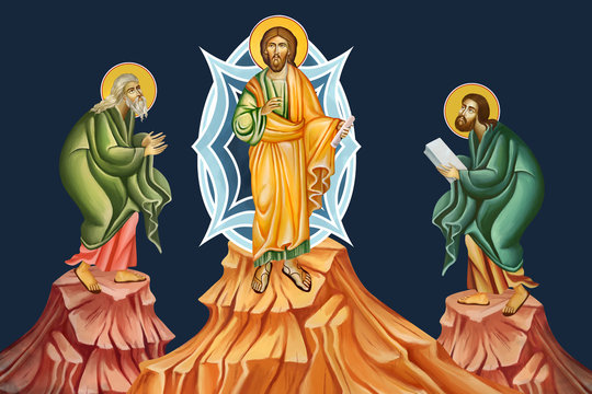 The Holy Transfiguration of our Lord God and Savior Jesus Christ. Illustration - fresco in Byzantine style.