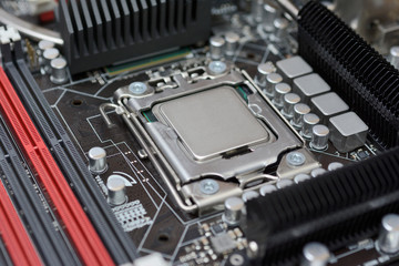 Fototapeta premium socket for the central processing unit and slots for random access memory on the motherboard