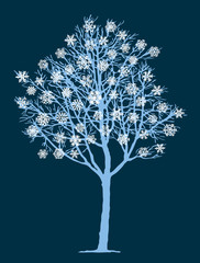 Vector image of a frozen tree in winter