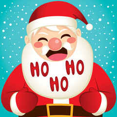 Cute happy Santa Claus laughing with red Ho ho ho text on beard