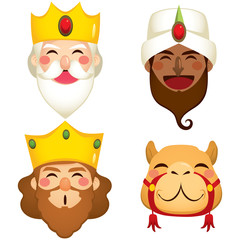 Funny three wise kings and camel faces masks