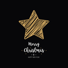 Obraz premium christmas gold star card scribble drawing greeting black background