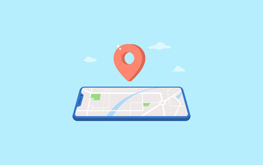 mobile navigation with pin location, road direction vector illustration concept can use for, landing page, template, ui, web, mobile app, poster, banner, flyer