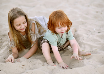 Portrait of a boy and girl  in summer