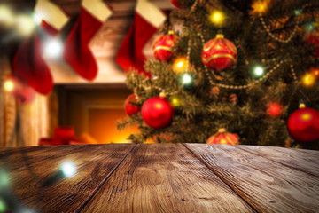 Fototapeta na wymiar Christmas table background of free space for your decoration. 