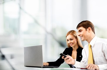 Successful business team working on background