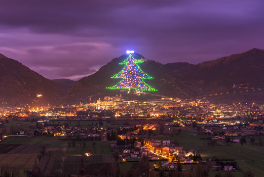 Gubbio (Italy) - One of the most beautiful medieval towns in Europe, in the heart of the Umbria Region, central Italy. Here the biggest Christmas tree in the world.