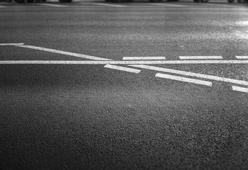 Separation marking line on the highway bokeh background
