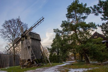 Fototapeta na wymiar Scenic wooden windmill in Sweden