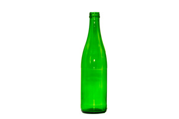 Colored empty glass bottles on white background