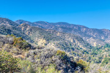 Autumn view of the mountains in morning sunshine