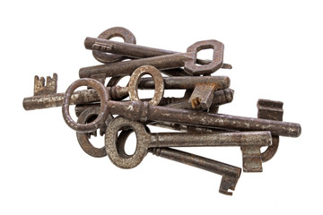 Old keys group isolated white