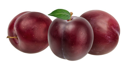 Obraz premium Fresh plums with leaf isolated on white background