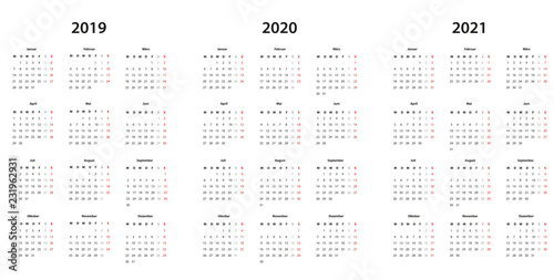 Kalender 2019 , 2020, 2021 Kalender Einfache Vorlage, Deutsch 2019 Wall  Mural | 20-hanohiki