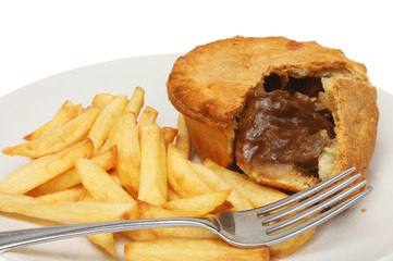 Pie and chips closeup