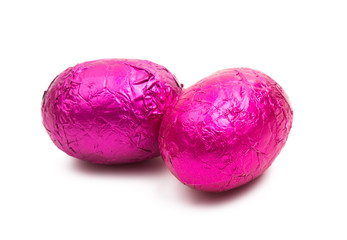 chocolate eggs in foil isolated