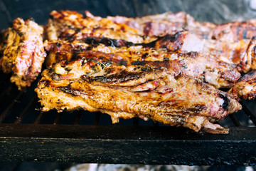grilled meat with ribs in grill