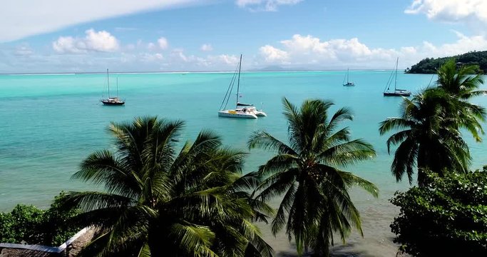 boat in aerial view, french polynesia