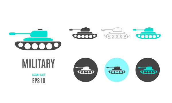 Vector military infographic template. Color tank icon for your illustration or presentation