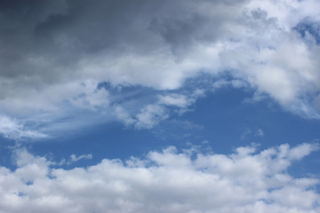 Horizontal white and gray clouds over blue sky 