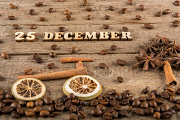 The inscription from wooden letters and numbers 