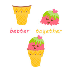 Ice cream in bright cartoon style. Icecream vector in nice colors isolated on white background.