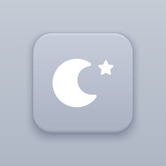Night, Moon, gray vector button with white icon