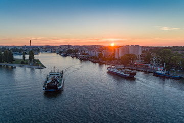 Fototapeta premium Ferry harbour in Świnoujście aerial view