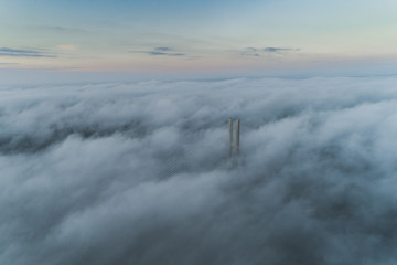 Rędziński bridge in the clouds aerial view - obrazy, fototapety, plakaty